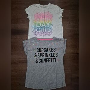 Birthday Girl & Cupcakes Sprinkles Confetti 2 Tshirts Girls Sz XL 14